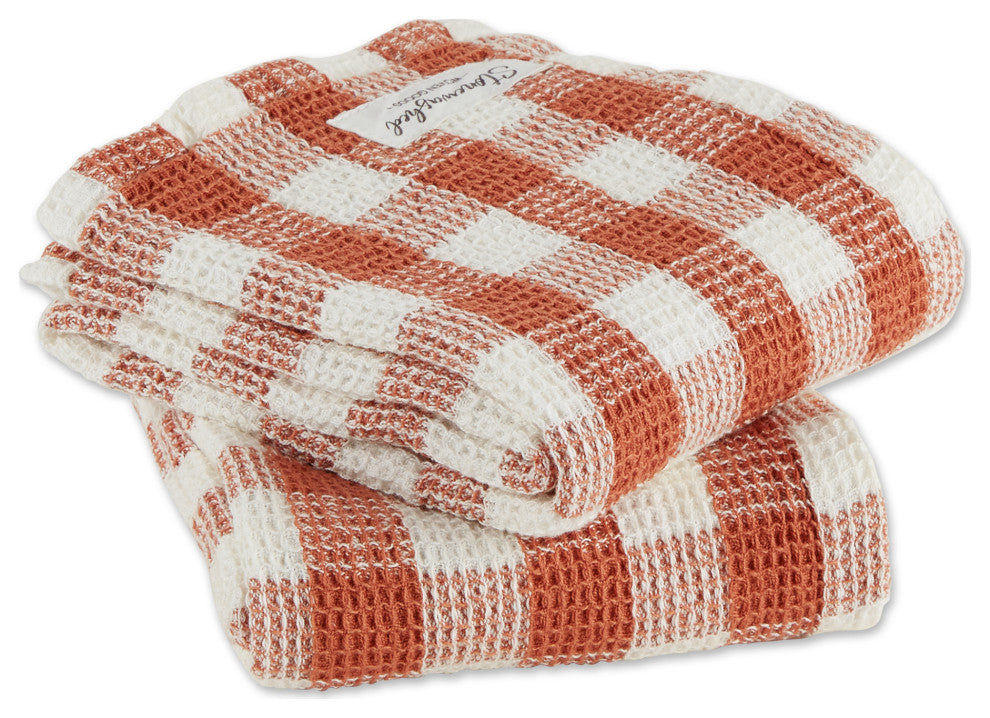 Ginger Checker Washed Waffle Dishtowel (Set of 2)