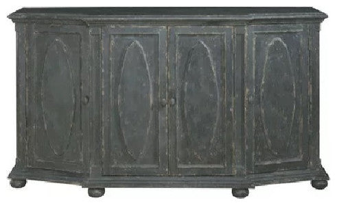 Classic Sideboard, Multiple Cabinets With Inner Stemware, Distressed Charcoal