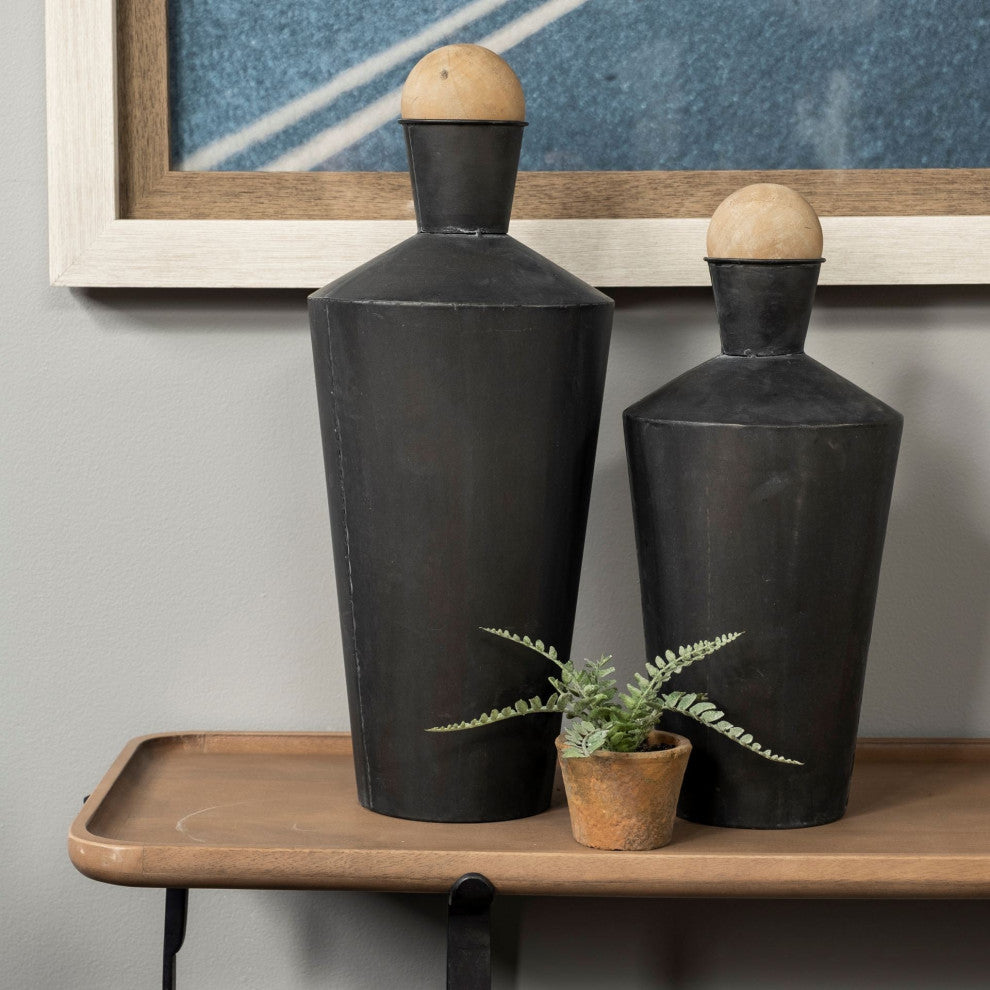 Set of Two Black Metal Urns