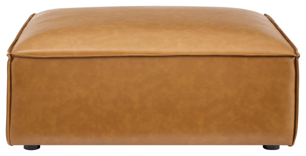 Accent Chair Ottoman, Faux Vegan Leather, Tan, Modern, Living Lounge Hospitality