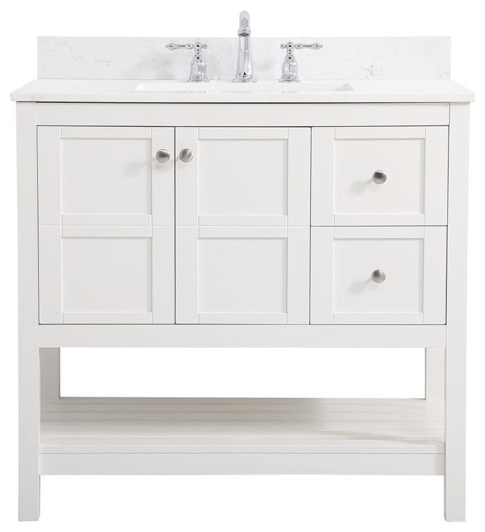 Tobias 36" Single Bathroom Vanity, White With Backsplash