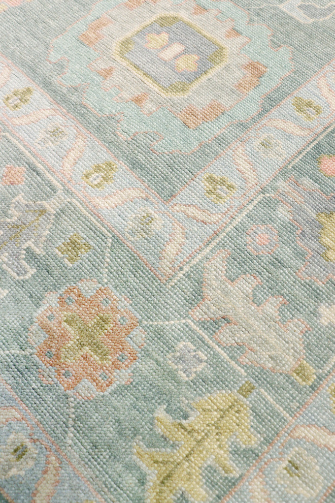 Pasargad Home Oushak Collection Light Blue Wool Area Rug, 7'11"x10'2"