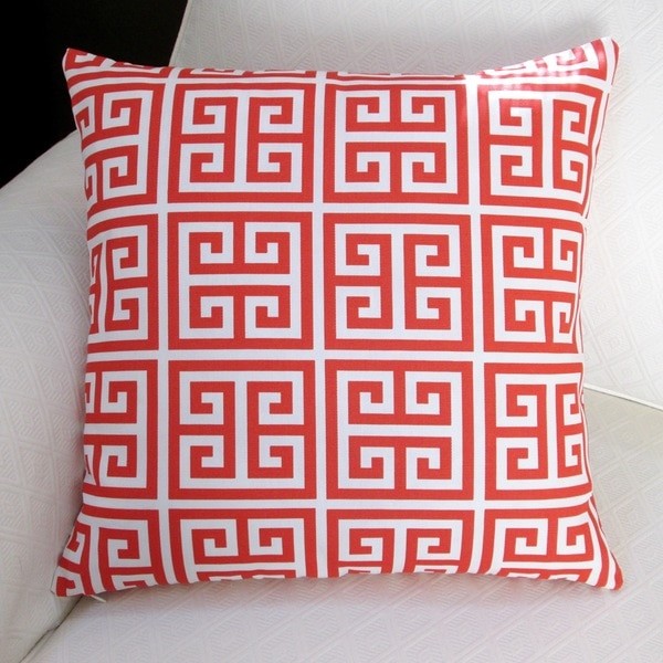 Outdoor 18" Greek Key Blue Or Orange Throw Pillow, Set Of 2, Orange, Throw Pillo