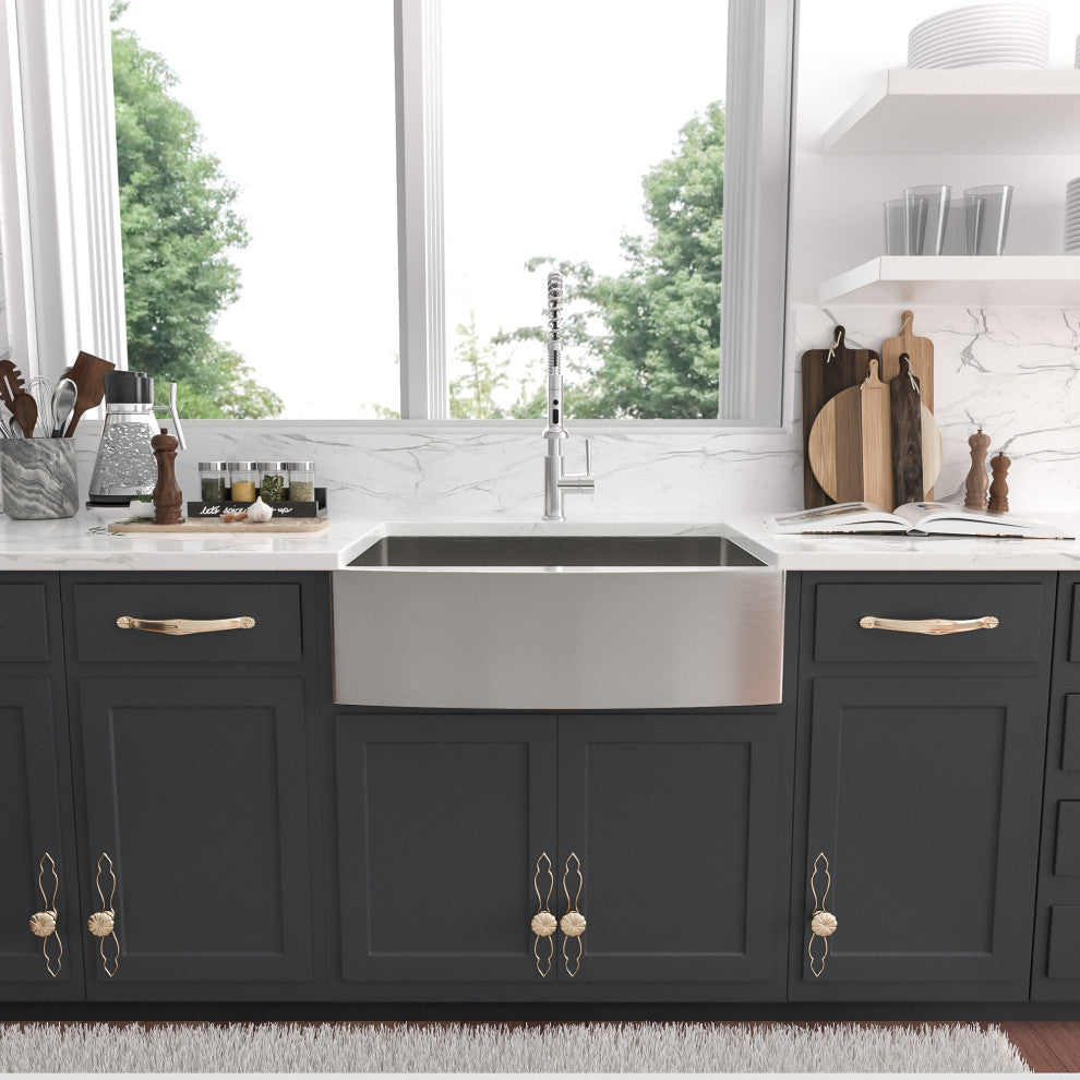Farmhouse 16 Gauge Stainless Steel Apron Front Deep Single Bowl Kitchen Sink, 33x21x10