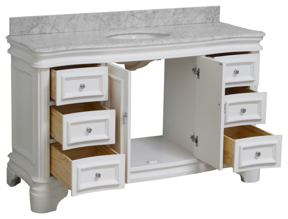 Katherine 60" Bath Vanity, White, Carrara Marble, Single Vanity