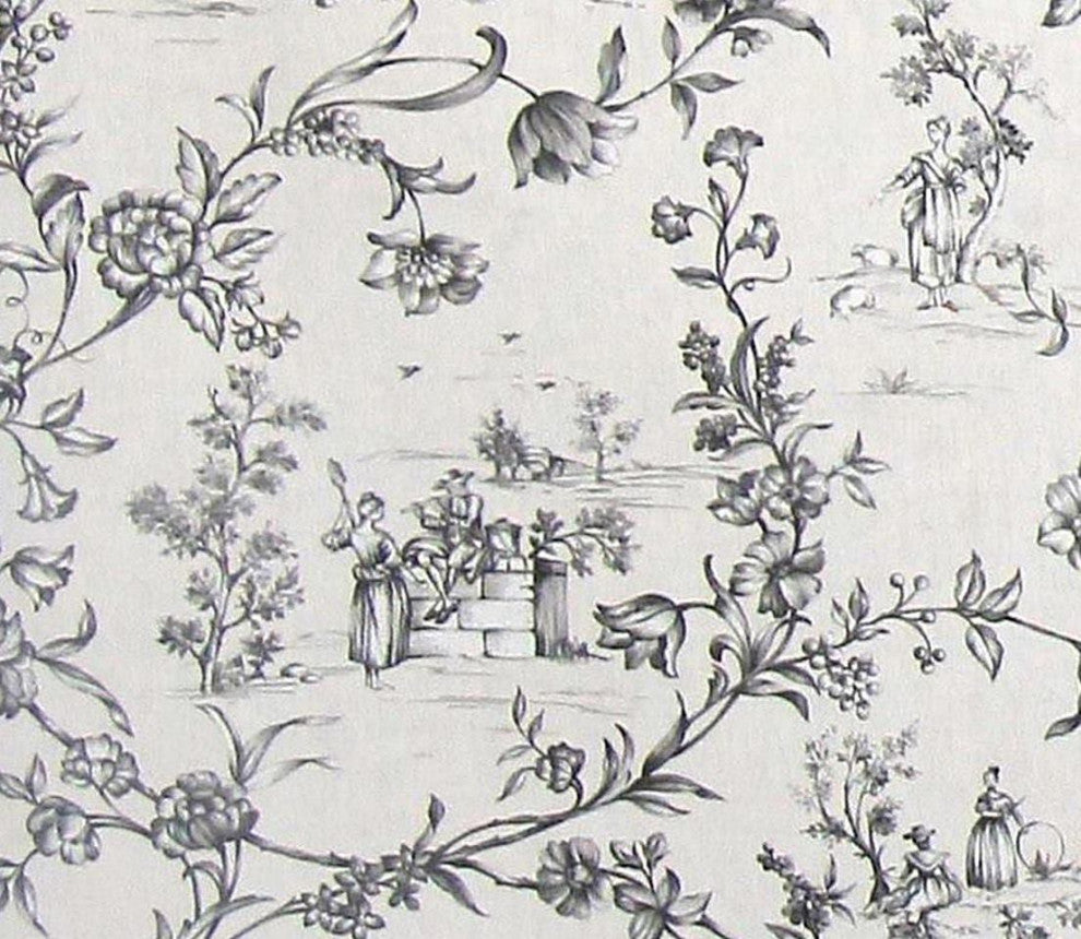 Black beige toile fabric French country home decorating material, Standard Cut