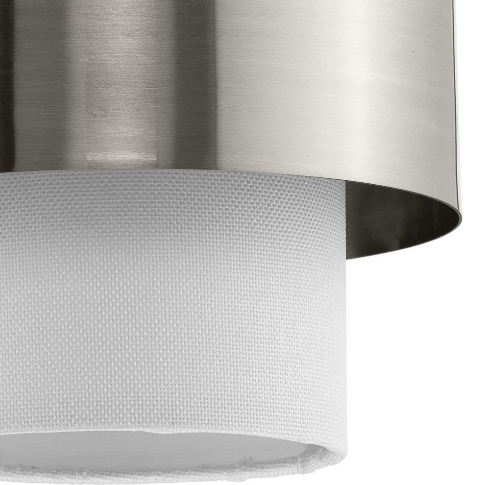 Silva Collection One-Light Brushed Nickel White Linen Shade Pendant