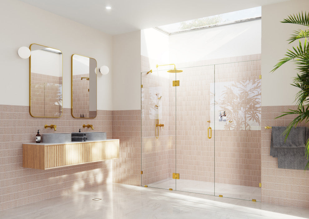Glass Warehouse 78"x100" Frameless 3 Panel Inline Shower Door, Satin Brass