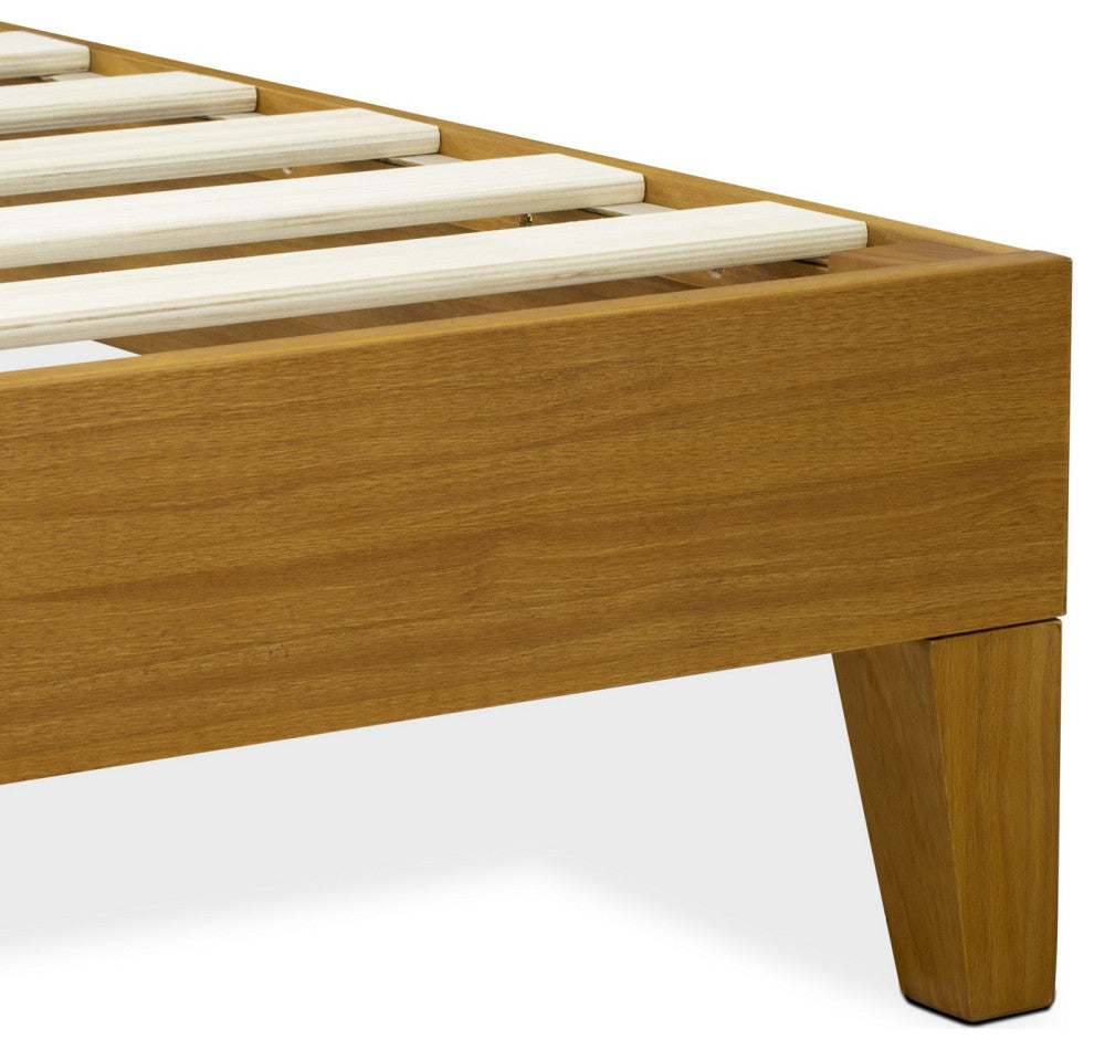 Full Platform Bed Frame With 4 Solid Wood Legs And 2 Extra Center Legs Oak