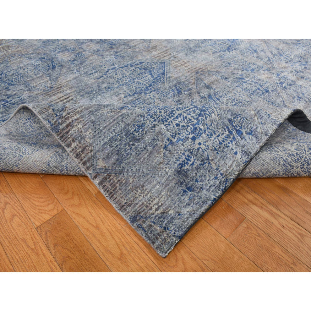 Wolf Gray, Broken Rosette Design, Wool and Silk, Hand Knotted Rug, 9'x12'