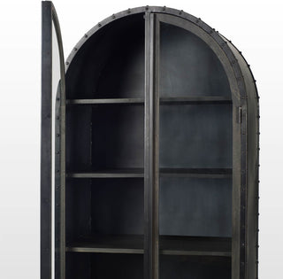 Gehry Dark Brown Metal & Solid Wood w/Glass Doors Arched Display Cabinet