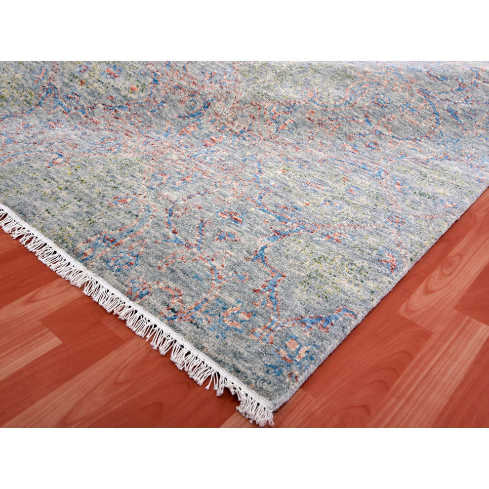 Gray Goose Oushak influence With Salt and Pepper Motif 100% Wool Rug 9'1"x12'1"