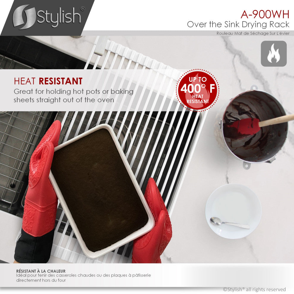 Stylish Multipurpose Over Sink Roll-Up Dish Drying Rack, White