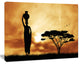 African Woman and Lonely Tree, African Landscape Canvas Art Print, 20"x12"