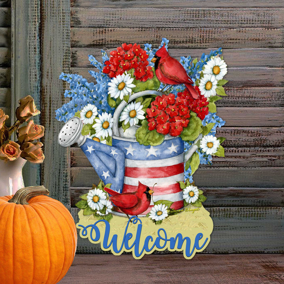 American Watering Can Door Decor by Susan Winget American Patriotic Decor