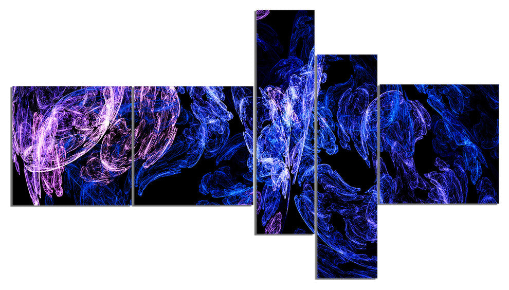 Dark Blue Fractal Desktop, Large abstract art, 60"x32", 5 panels