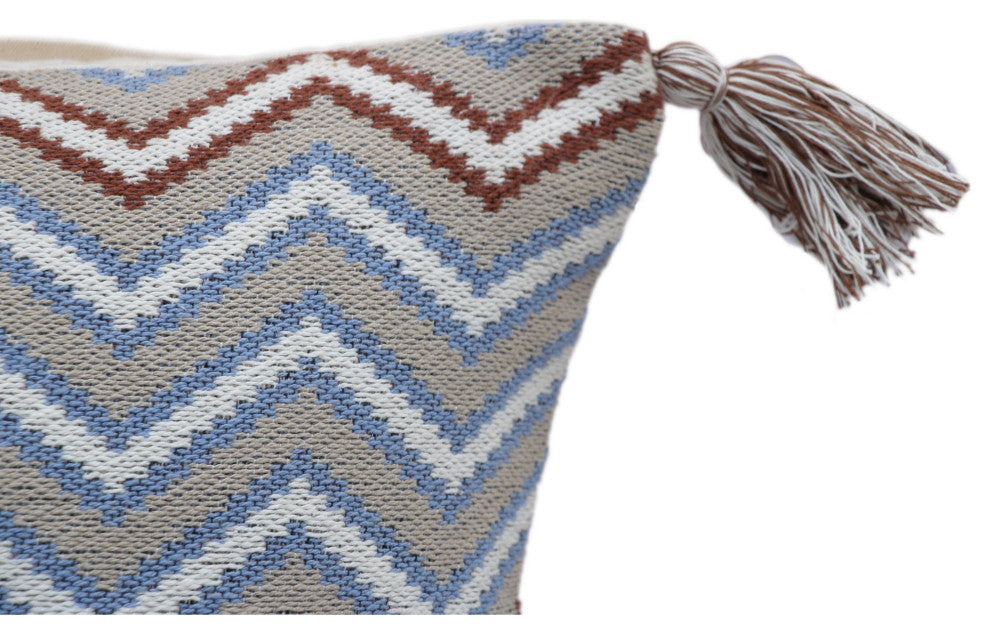 Beige Machine Woven with Tassels Hedgemoor Throw Pillow, 20" x 20"