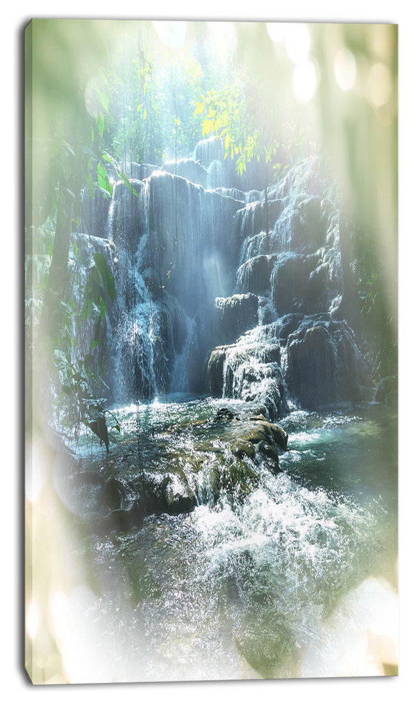 Fantastic Waterfall in Mexico Jungle, Oversized Landscape Canvas Art, 16"x32"