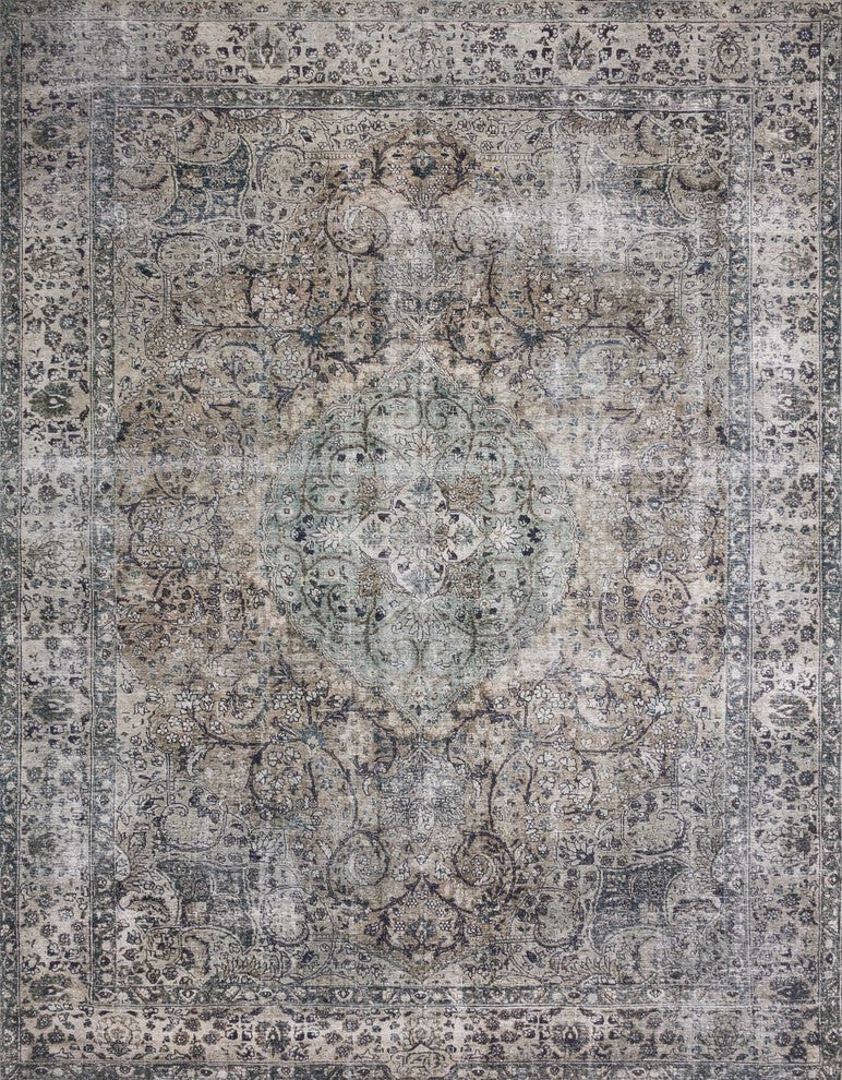 Taupe Stone Teal Navy Printed Polyester Layla Area Rug by Loloi II, 3''-6"x5''-6"