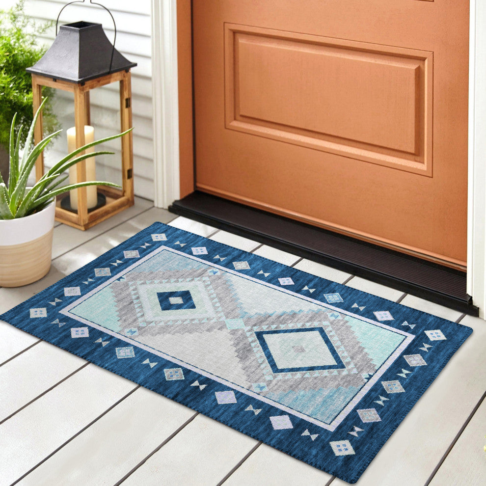Indoor/Outdoor Phoenix PH2 Denim Machine Washable 1'8" x 2'6" Rug