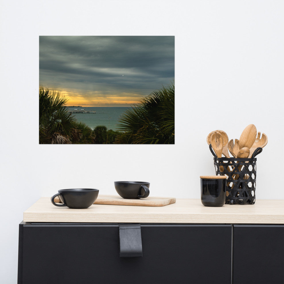 Cloudy Rainy Sunset De Soto Beach Unframed Landscape Photo Wall Art Print, 16" X 20"