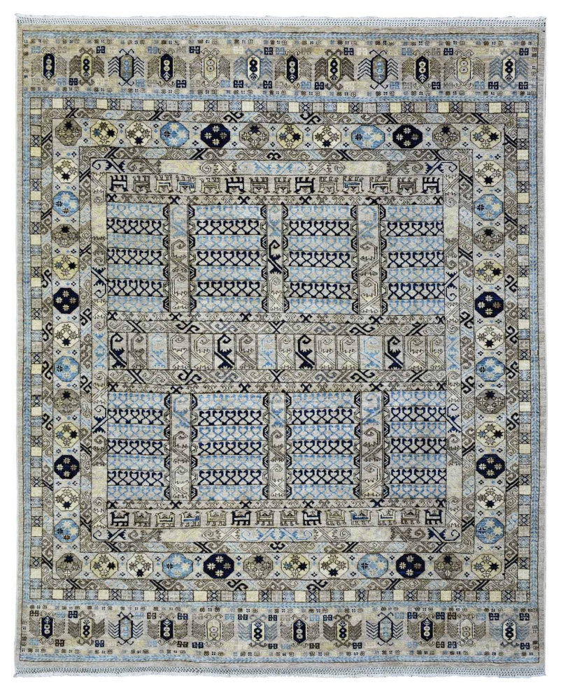 Beige, Hand Knotted Afghan Ersari Soft Wool Oriental Rug, 8'0"x9'9"
