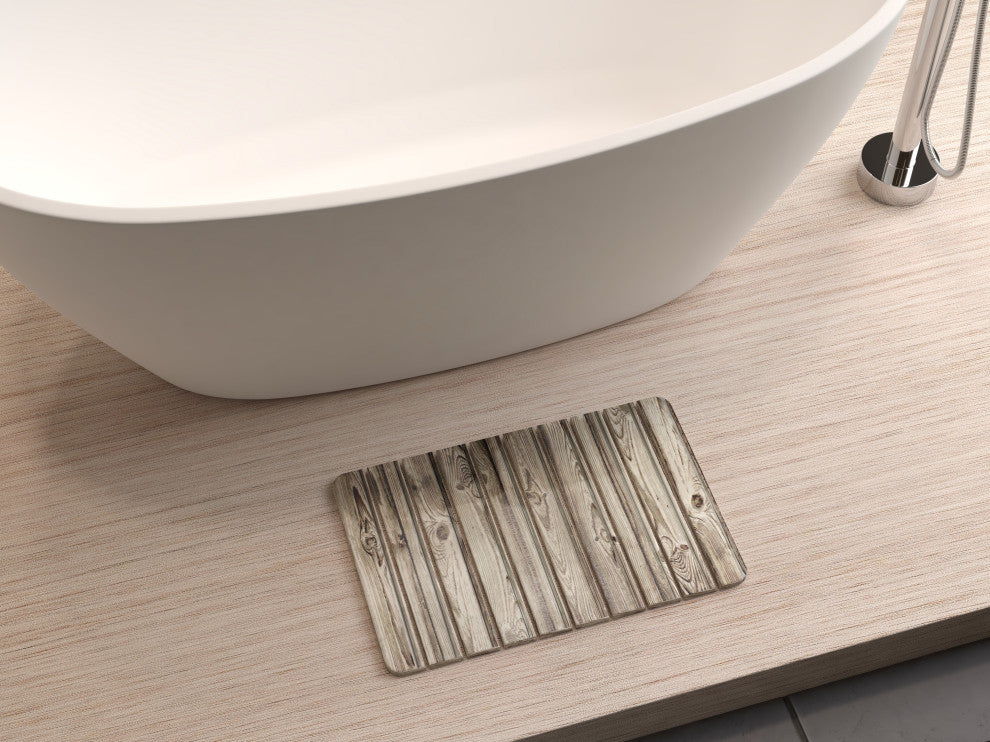 CastelloUSA Diatomite Quick Dry Stone Bath Mat, 24"x15", Medium, Wood