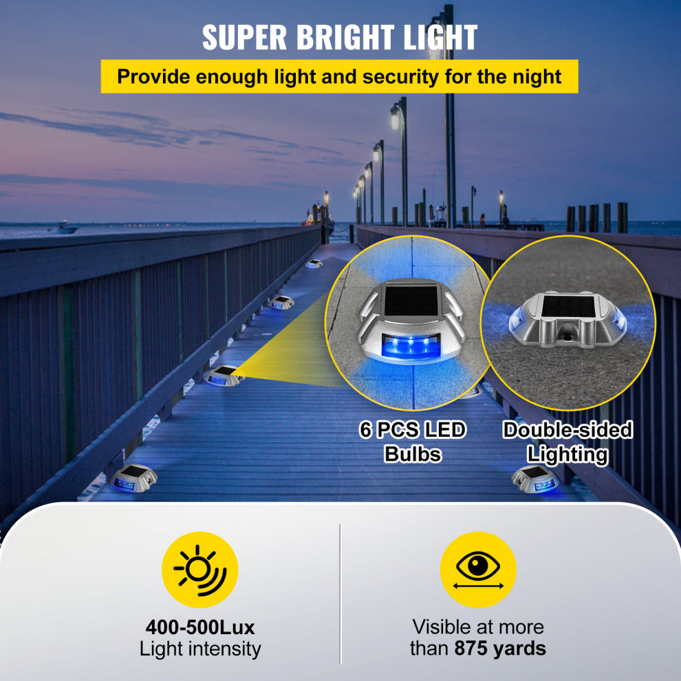 Solar Driveway Lights, Switch Button, Wireless, 6 LEDs, Blue, 24 Pieces