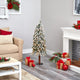 4' Flocked Grand Alpine Faux Xmas Tree W/Lights & Natural Trunk