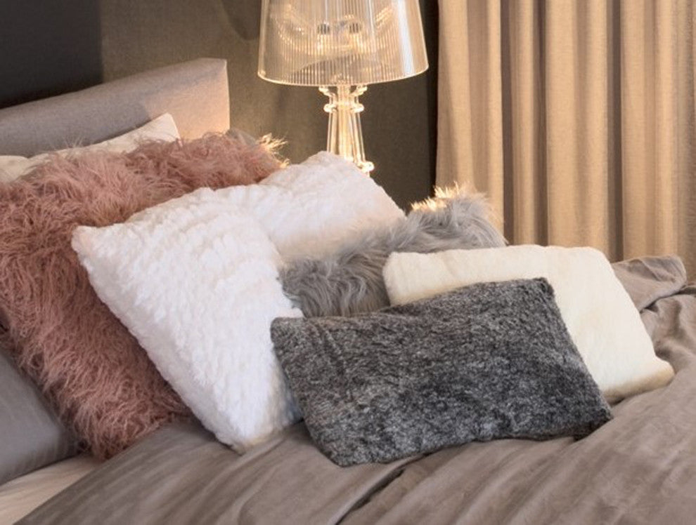 12"x20" Belton Faux Fur Pillow, Gray Mix