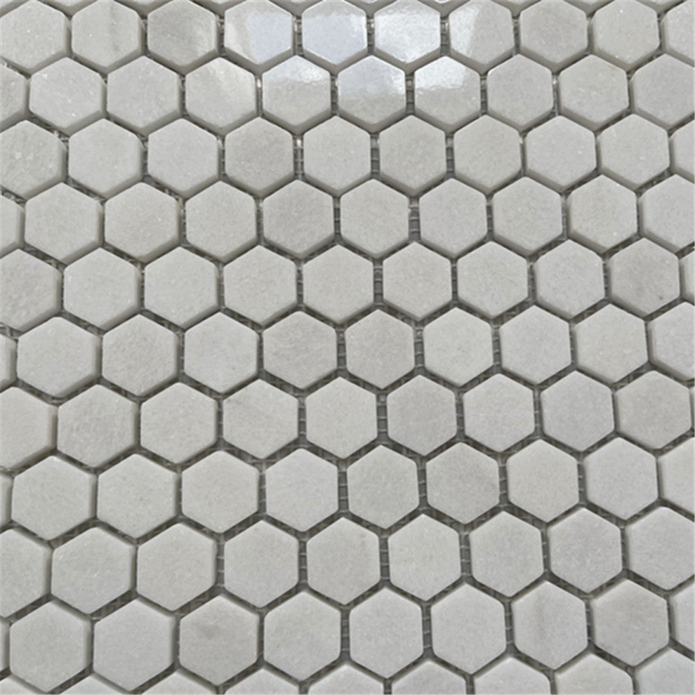 Thassos White Marble Hexagon Mosaic Tile 1 inch Polished, 1 sheet