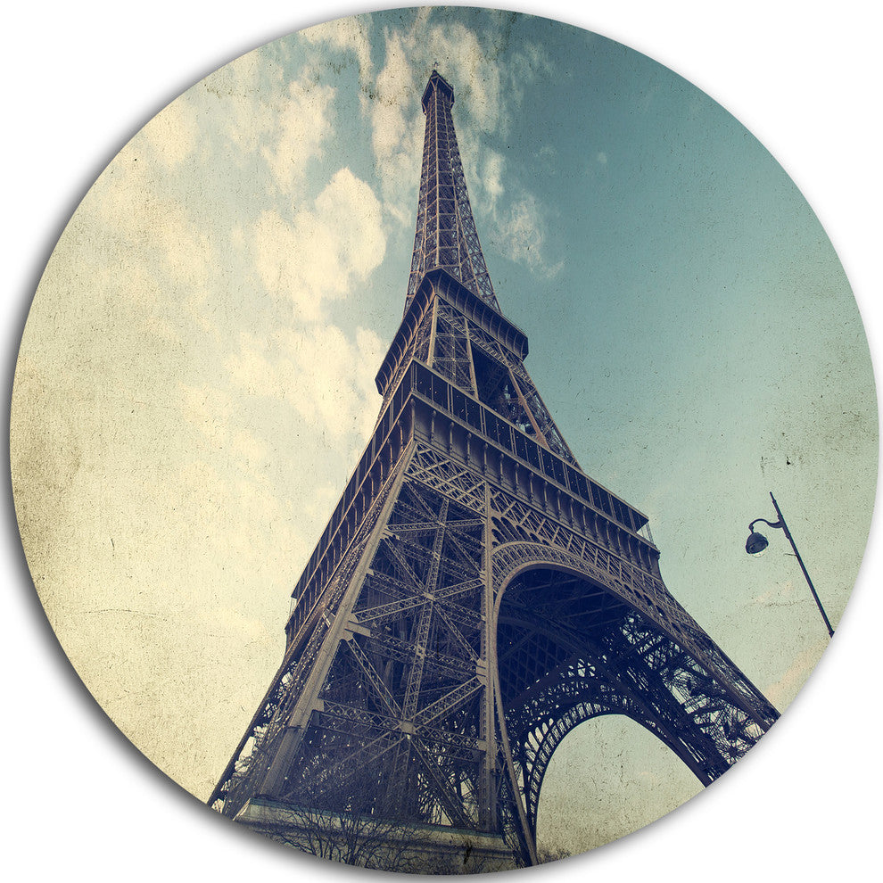 Paris Eiffel Tower Vintage View From Ground, Disc Metal Wall Art, 36"