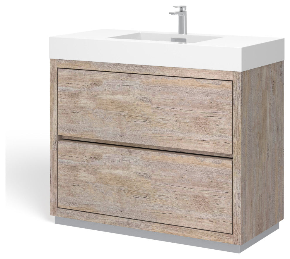 Boutique Bath Vanity, Natural Wood, 40", Single Sink, Freestanding