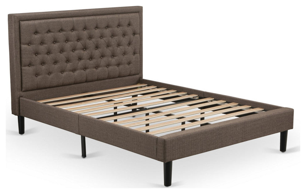 3Pc Bed Set, 1 Bed Frame Brown Padded, 2 Nightstand, Wooden Drawer