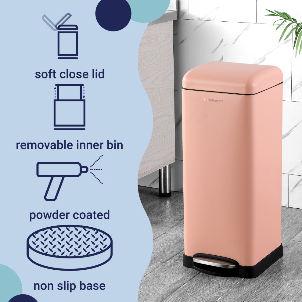 Betty Retro 8-Gallon Step-Open Trash Can, Pink