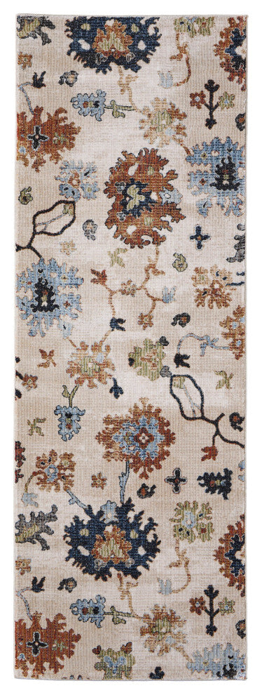 Claymore R39P1 Transitional/Bohemian & Cottage Runner, Ivory/Multi, 2'6"x7'3"