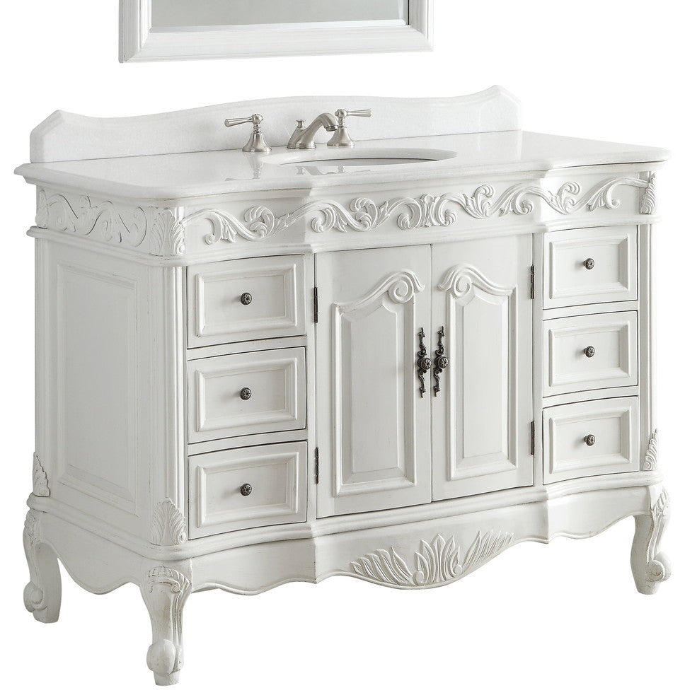 48 Inch Antique White Traditional Style Single Sink Beckham Bathroom Vanity