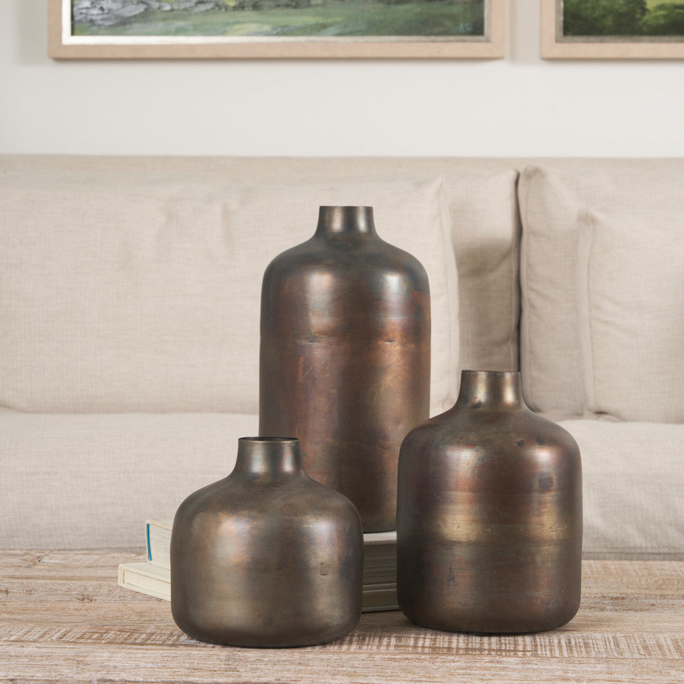 Daya Tall Antiqued Gold Metal Vase