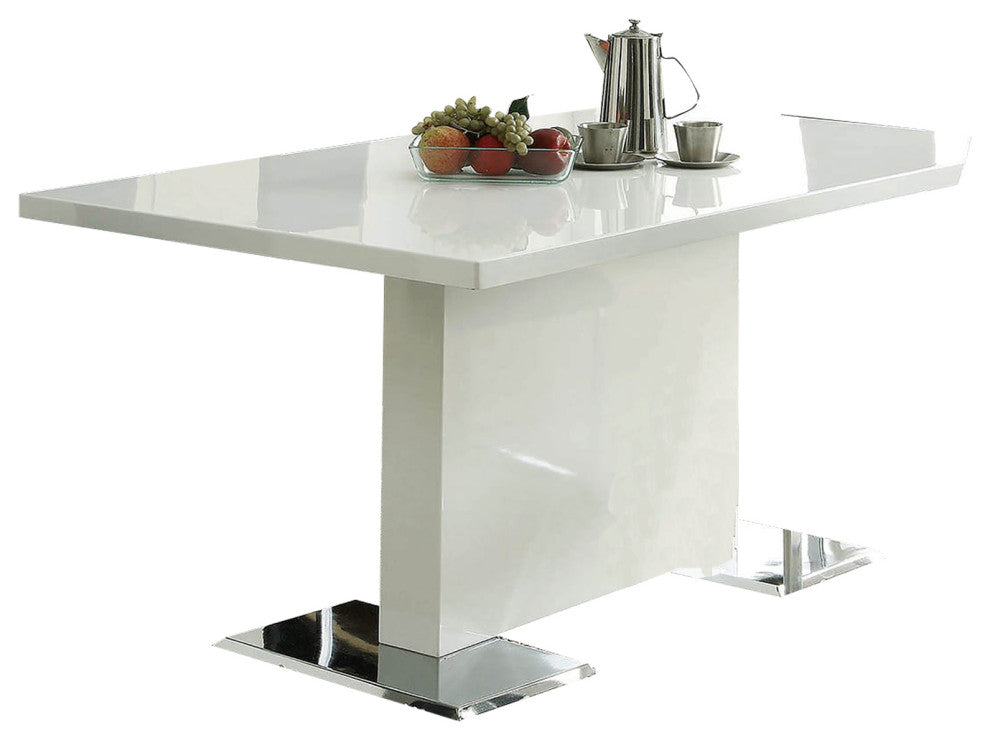 Modern Style Metal Dining Table with T Shaped Design Structure, White