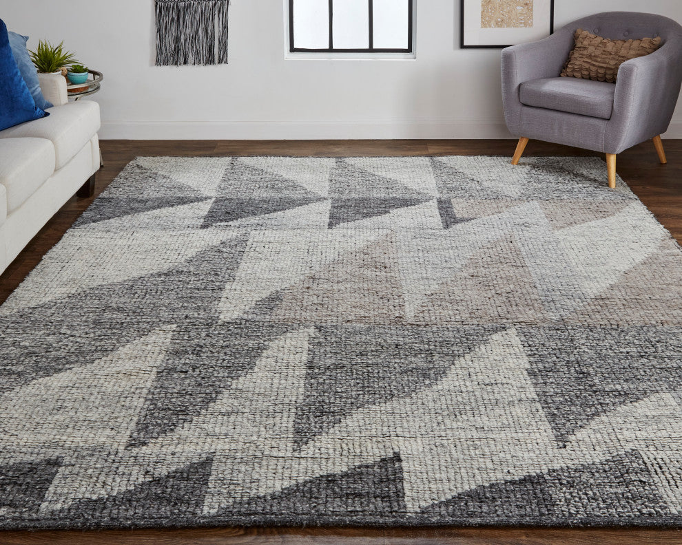 Weave & Wander Rheed Wool Rug, Silver Gray/Taupe, 9ft-6inx13ft-6in Rug