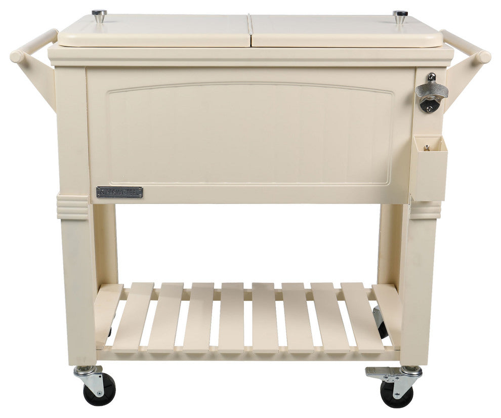Permasteel 80 Quart Portable Rolling Patio Cooler, Cream