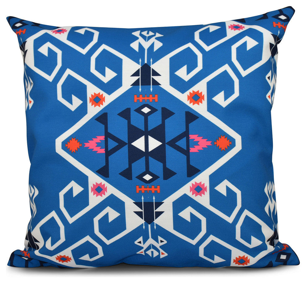 Jodhpur Medallion, Geometric Outdoor Pillow, Blue, 20"x20"