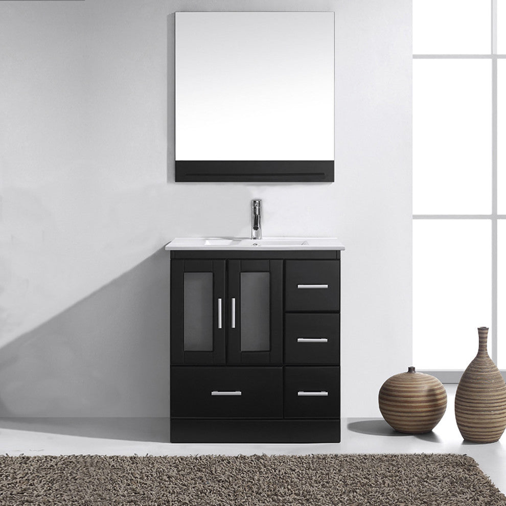 Virtu Zola Single Bathroom Vanity, Brushed Nickel Faucet, Mirror, Espresso