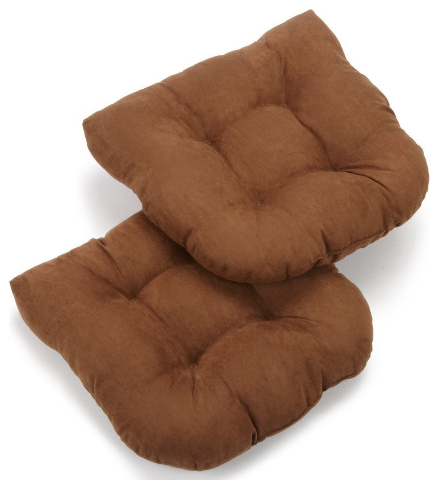 19" U-Shaped Micro Suede Tufted Dining Chair Cushion, Set of 2, Chocolate Brown