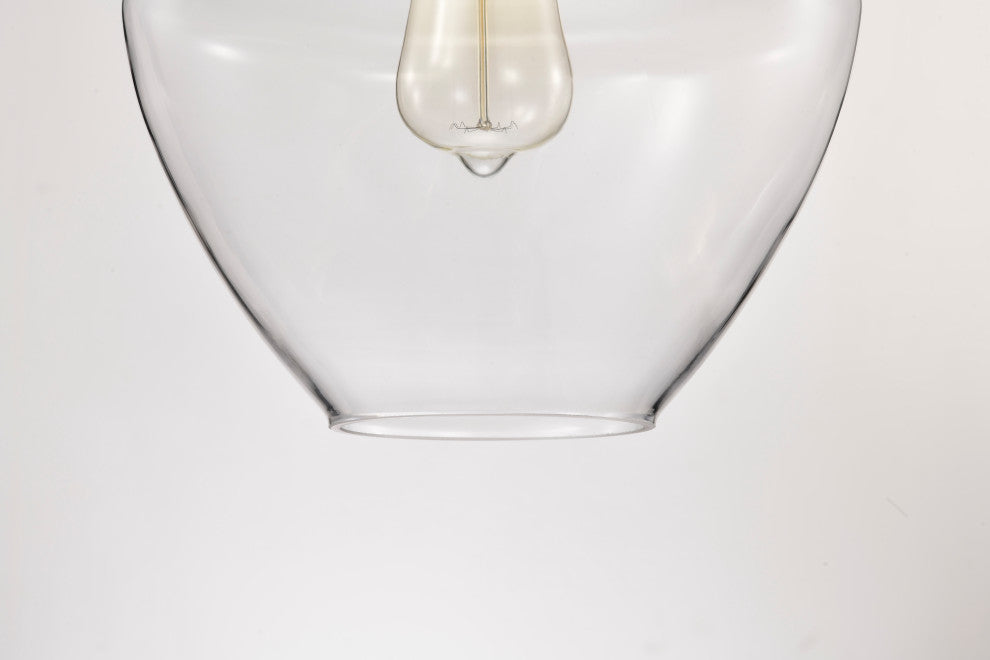 1-Light Farmhouse Matte Black Pendant Light With Clear Glass Shade