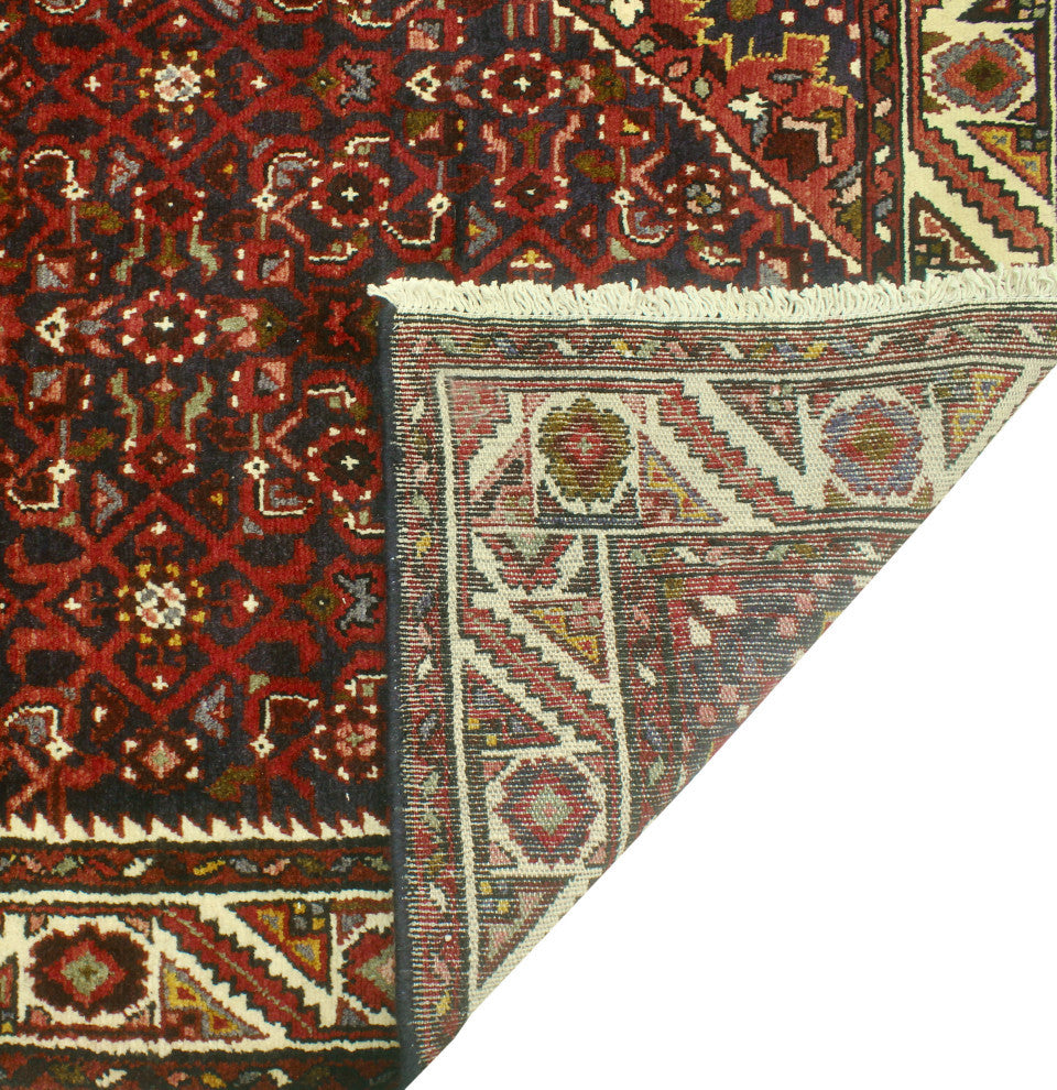 Fine Vintage Distressed Adnan Navy/Red Runner, 3'6 x 10'1