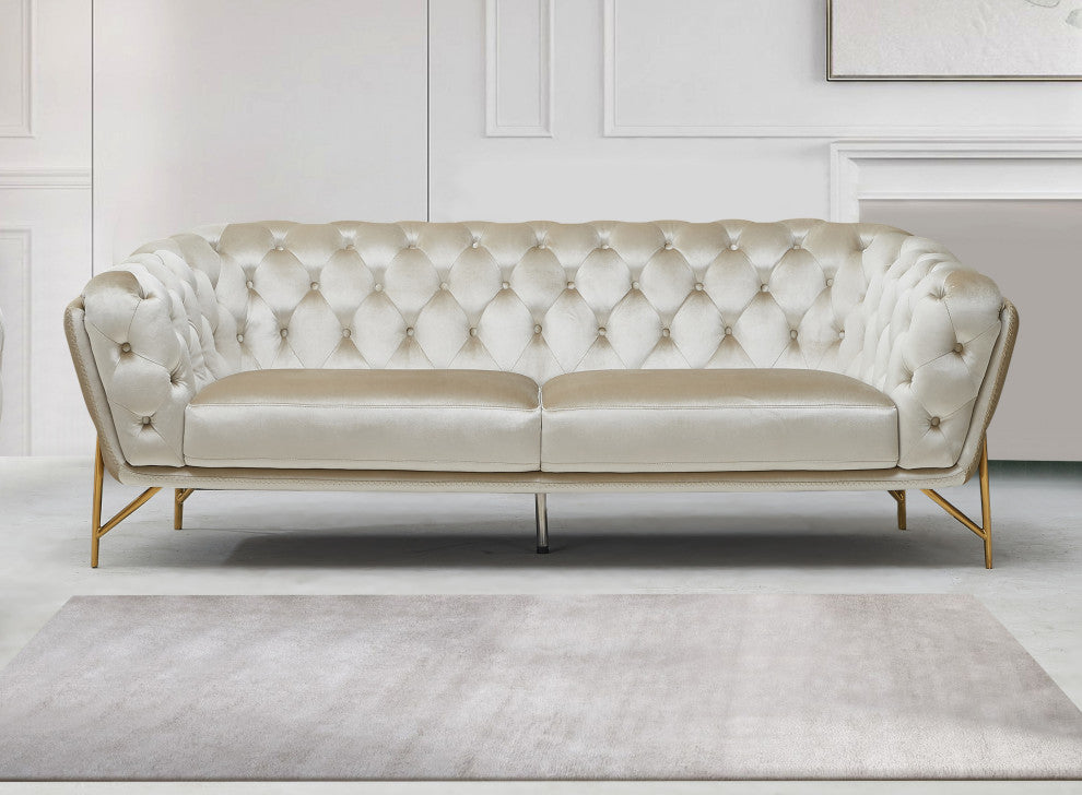 Divani Casa Stella Transitional Beige Velvet Sofa