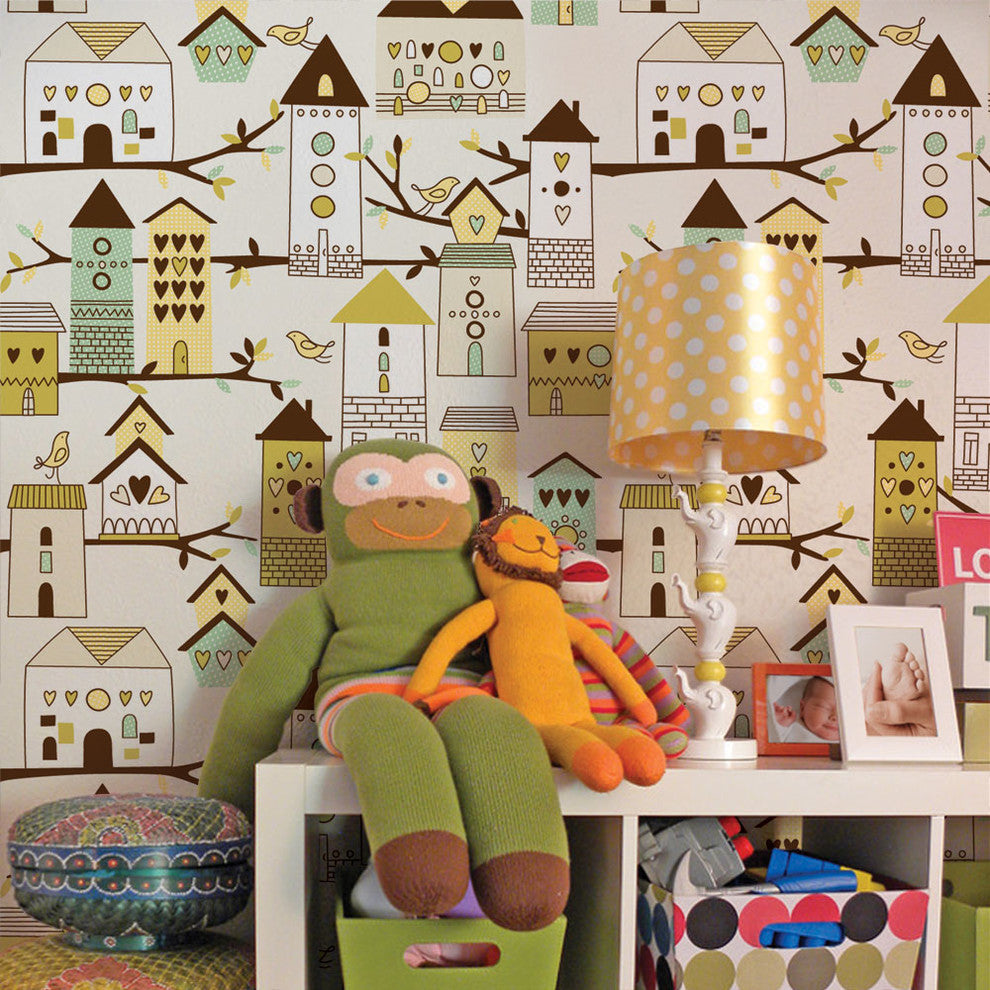 Birdhouse Peel and Stick Vinyl Wallpaper , Green, 24"w X 108"h
