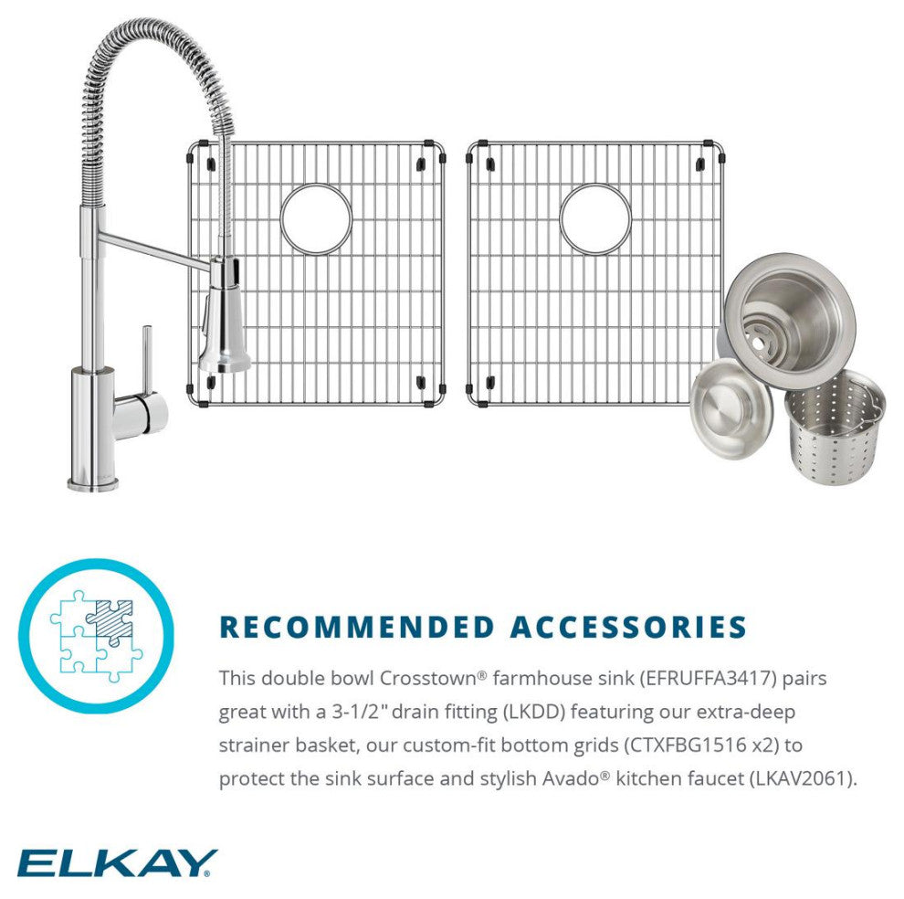 EFRUFFA3417DBG Elkay Crosstown 16 Gauge Stainless Steel Tall Farmhouse Sink Kit