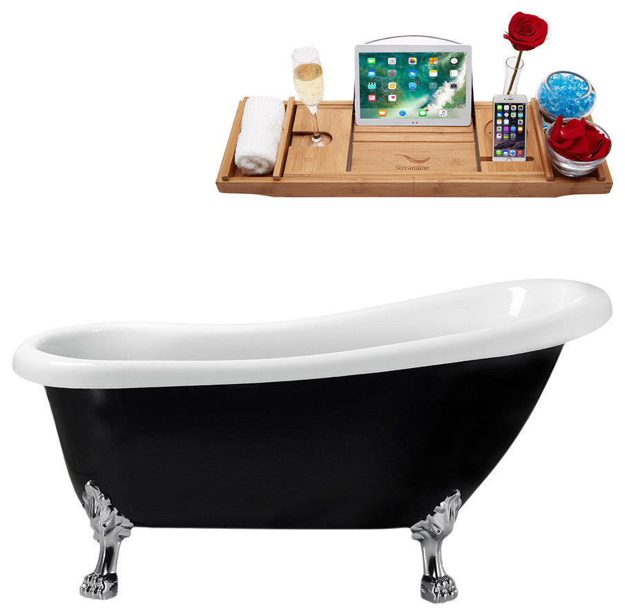 61" Streamline N481CH-IN-BL Clawfoot Tub and Tray With Internal Drain